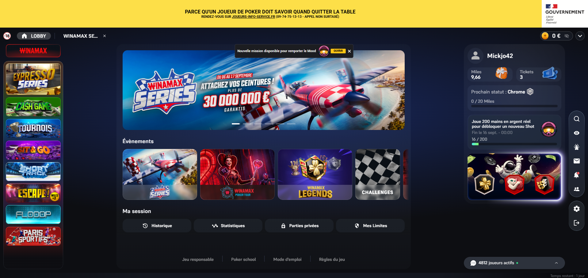 Le logiciel Winamax poker sur ordinateur